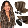 LaaVoo U Tip Hair Extensions Human Hair Brown Balayage Dark Brown Ombre Ash Blonde 16 inch 50g/50s Human Hair U Tip Extensions Fusion Keratin Tip Hair Extensions Human Hair Straight