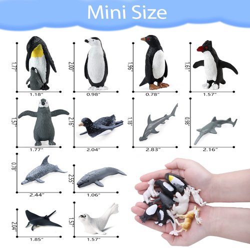 SIENON 26Pack Polar Animal Figures,Mini Plastic Arctic Antarctic Sea Animal Figurines Penguin Polar Bear Walrus Snowy Owl Wolf for Kids Toddlers Birthday Cake Topper Gift Easter Egg Filler