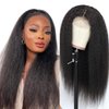 Kinky Straight Wig 4x4 Closure Wigs Yaki Straight Wig Lace Closure Wig Brazilian Human Hair Wigs For Black Women 180% Density Wig Natural Hairline Glueless (12 Inch,Kinky Straight Wig)