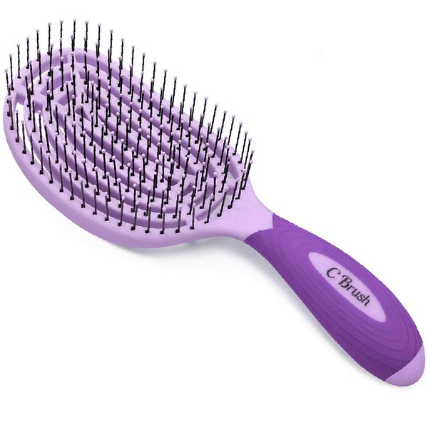 NuWay 4Hair® Patented Curved and Vented Hair Dryer Safe Detangling C Brush® (Violet)