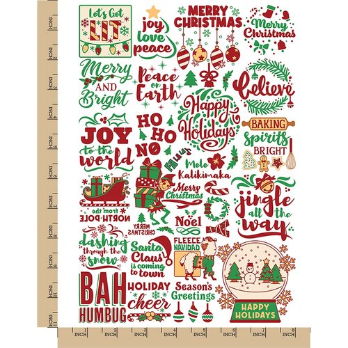 Merry Christmas Holiday Sayings Greetings Temporary Tattoo Water Resistant Fake Body Art Set Collection - Color (One Sheet)