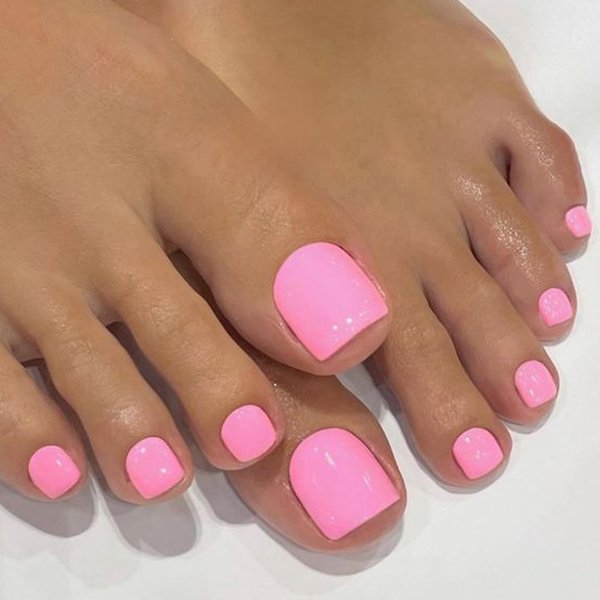GLAMERMAID Press on Toenails, Spring Summer Glitter Hot Pink Glue on Toenails, 24Pcs Glossy Round Reusable UV Finish Fake Nails Acrylic False Nails Manicure Kits for Women Girls Gift