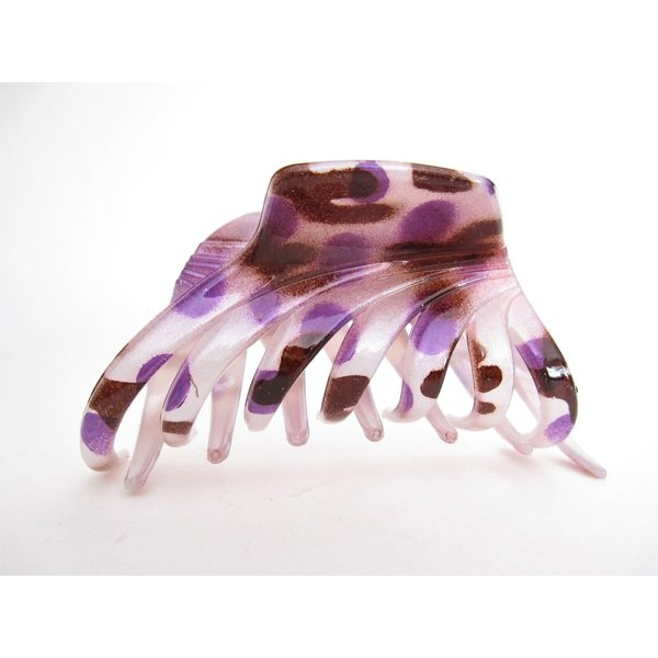 Spotted purple brown white hair claw clip for medium fine hair