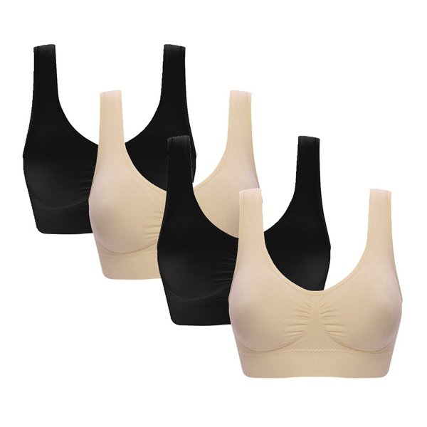 Vermilion Bird Women's 4 Pack Seamless Comfortable Sports Bra with Removable Pads Black*2 Beige*2 4XL