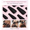 Black Press On Nails Coffin - Aegenacess Press On Nails Long with Glue Stickers, Glitter Stick On Nails for Women, Light Weight Glue On Nails in 12 Sizes, 24pcs Fake Nail Kit
