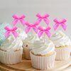 Bow Cupcake Toppers, Ribbon Bow Cake Topper for Baby Shower Cake Decor Girls Bow Coquette Themed Birthday Party Decorations (Rose Red)