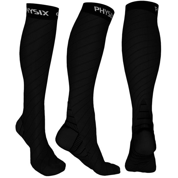 Physix Gear Compression Socks 20-30 mmHg - Men & Women - Running, Nurses, Shin Splints, Flight, Travel (Black-2XL)