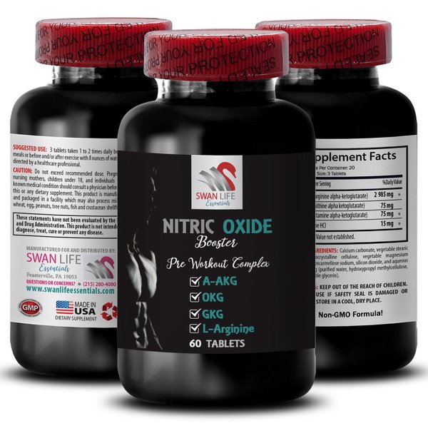GKG - NITRIC OXIDE BOOSTER - nitric oxide supplements for men, exercise support, fitness blend, power focus, workout recovery, energy booster, pump mix, training support, performance 1 Bottle 60 Tabs