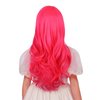 Edivd Rose Red Wig for Girls Kids Long Hot Pink Wig Neon Pink Wavy Curly Wig for Child Long Magenta Wig with Flat Bangs for Children Heat Resistant Synthetic Wig with Wig Cap