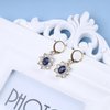 Sttiafay Vintage Crystal Flower Earrings Sapphire Drop Earrings Blue Oval Gem Earrings Gold Rhinestone Huggie Hoop Earrings Jewelry for Women and Girls