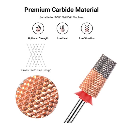 MelodySusie Tapered Barrel Nail Drill Bits, 3/32'' Carbide Tungsten Bits, Suitable for Manicure Pedicure Cuticle Gel Polishing, Technicians Bits, Silver & Rose Gold, Series Bit-S, Extra Fine