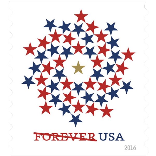 Patriotic Spiral Strip of 100 Forever First Class USPS Postage Stamps USA Stars Red & Blue Christmas Wreath(Strip of 100)