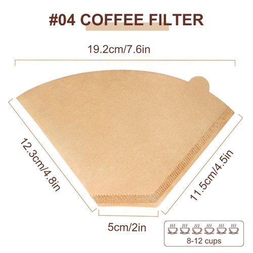 Coffee Filters #4, 200PCS 4 Cone Paper Coffee Filter 8-12 Cup, Unbleached Brown Reusable No 4 Filters Fits for Pour Over and Drip Coffee Maker, Suitable for Home, Coffee Shop Small Business