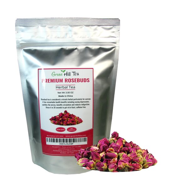 Greenhilltea Premium Dried Rose Buds Rosebud Flower Herb Loose Leaf Tea Fragrant Natural Healthy Herbal Tea 3 OZ