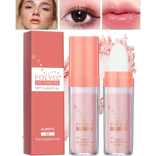 Body Glitter Highlighter Powder Stick,Polvo De Hadas Face Body Shimmer Sparkle Loose Highlight Powder,High Gloss Fairy Glitter Christmas Makeup for Hair Face Body Cosmetic with Bright Luster -03#Pink