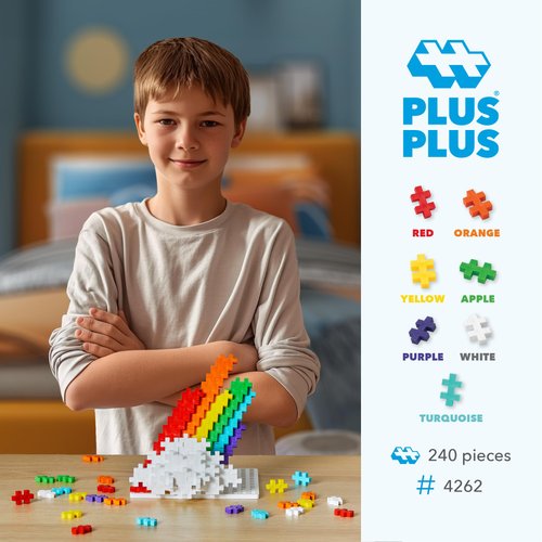 PLUS PLUS 240 Piece Interlocking Building Blocks for Kids, Open Ended Connecting Toys, STEM Bin Classroom Mini Manipulatives - Rainbow Mix Play Tube