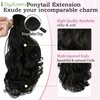 Cephermer Ponytail Extension, 15 Inch Drawstring Ponytail, Natural Black Wavy Clip in Pony Tails Hair Extensions Natural Looking Synthetic Hairpiece for Women Daily Use party