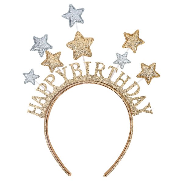 Amariver Birthday Decoration for Women Girls Birthday Hair Band Gold Glitter Headband Sparkle Stars Headbands Happy Birthday Head Band Birthday Hair Accessories for Women Girls