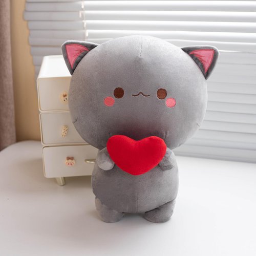 Alwoligag Cute Cat Plush Toy, Super Soft Gray Cat Plush Toy, Plush Cat Stuffed Animals, Valentine's Day Gift, Sweet Romantic Cute Cat Plush Toy(13.9 inch)