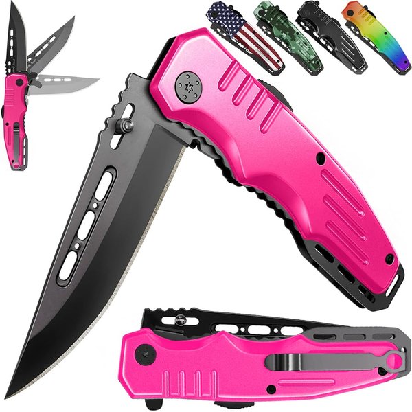 Spring Assisted Pink Knife - Pocket Knife for Women - Self Defense Knife for Women - Pink Knives - Cute Womens Girl Knife - Womens Folding Knife - Hot Pink Pocket Knife - Mothers Day Gift - 6681 P