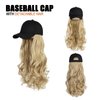 AynnQueen Baseball Cap with Detachable Hair Extensions for Women 21 inch Long Wavy Synthetic Hair with Adjustable Hat Wig Attached Black Baseball Cap (Bleach Blonde)