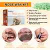 Nose Hair Removal - Wax Kit for Men and Women with 50g, 20 Applicators, 10 Pods, 1 Measuring Cup, 8 Moustache Stencils
