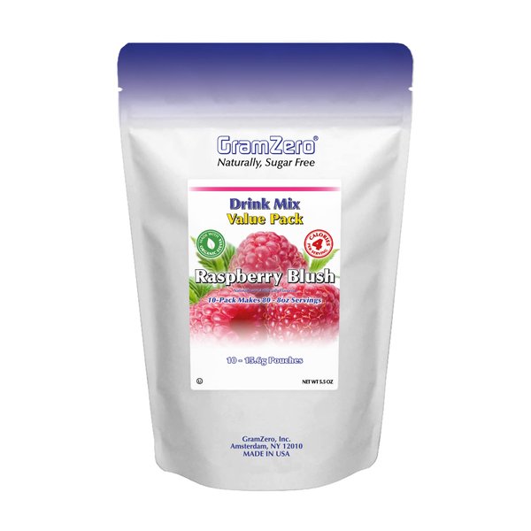 GramZero Raspberry Blush Sugar Free Drink Mix Value Pack, Great For Nutrition Club Loaded Tea, Low Calorie, Stevia Sweetened