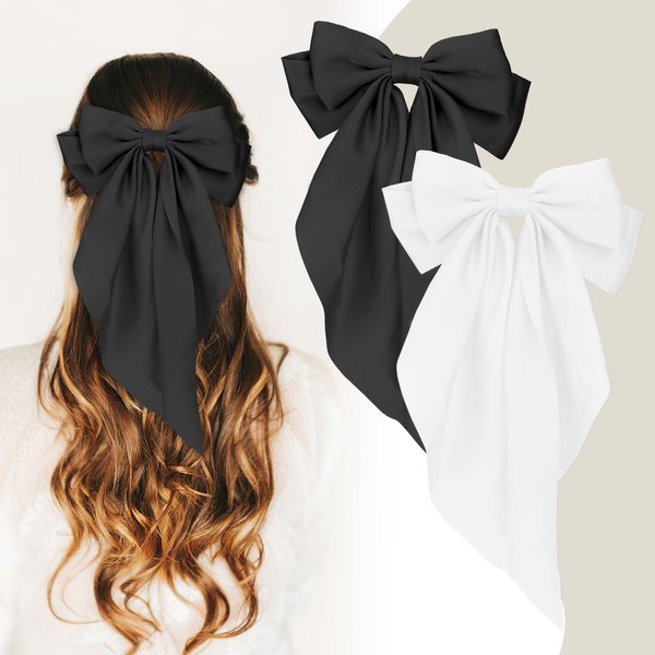 Hair Bows for Women, Hair Accessories for Women, Hair Bows for Girls, Black White Hair Bow, Hair Ribbons for Women, Big Girls Hair Bows, Hair Bow Clips for Women, Bow Barrettes Women