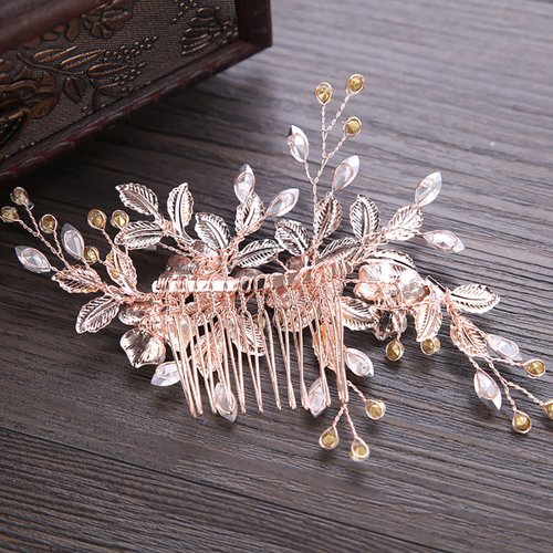Lismyakey Wedding Hair Comb Clip Handmade Rhinestone Bridal Hair Comb Piece Brides Wedding Hair Piece Headpiece for Women (Gold)