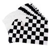 Super Z Outlet 12 Pack Black and White Checker Racing Flag Pennant Treat Gift Paper Cardboard Boxes with Handles for Candy Goodie Bags, Picnic Snacks, Birthday Party Favors (6.25" x 3 1/2" x 3.25")