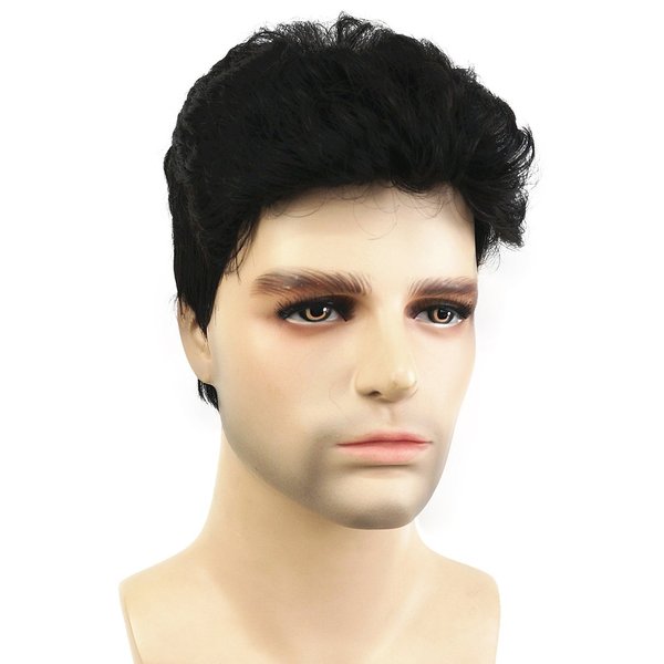 Wiginway Men Short Black Straight Wig Natural Looking Daily Casual Wear Synthetic Haircut Wig 6 Inch
