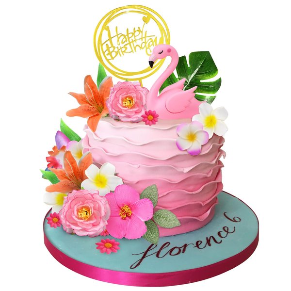 Flamingo Cake Decorations, 24pcs Hawaiian Aloha Summer Cake Toppers including Happy Birthday Cake Topper, Flamingo, Leaves, Flowers