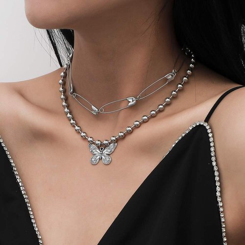 fxmimior Dainty Silver Chain Butterfly Layered Necklace Stackable Choker Necklace Minimalist Necklace Chain Jewelry for Women and Girls