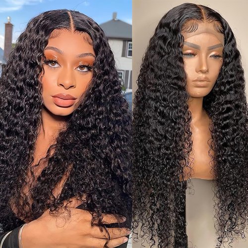 AUOCATTAIL 28 Inch Curly Lace Front Wigs Human Hair 13x6 HD Transparent Lace Frontal Curly Wig 150% Density Pre Plucked With Baby Hair Deep Wave Glueless Wigs Natural Black for Women Daily Party Use