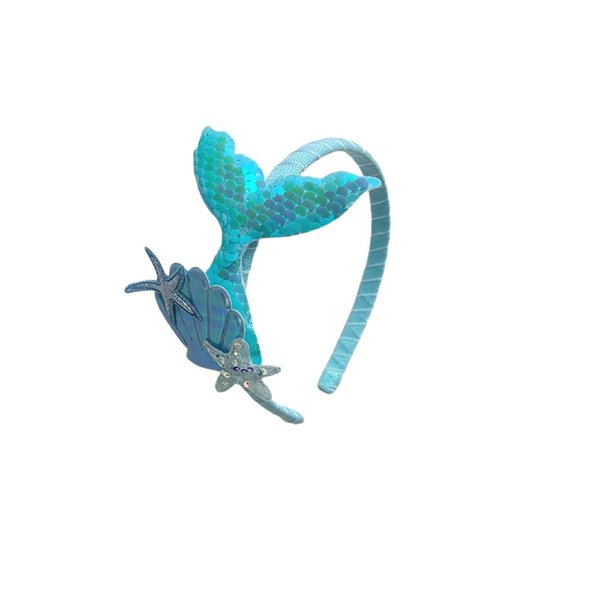 RFTWXHPN Glitter Mermaid Tail Headband for Girls Fish Tail Head Bands Blue Mermaid Starfish Headbands Mermaid Hair Accessories for Girls Women Fishtail Head Bands Mermaid Hairbands