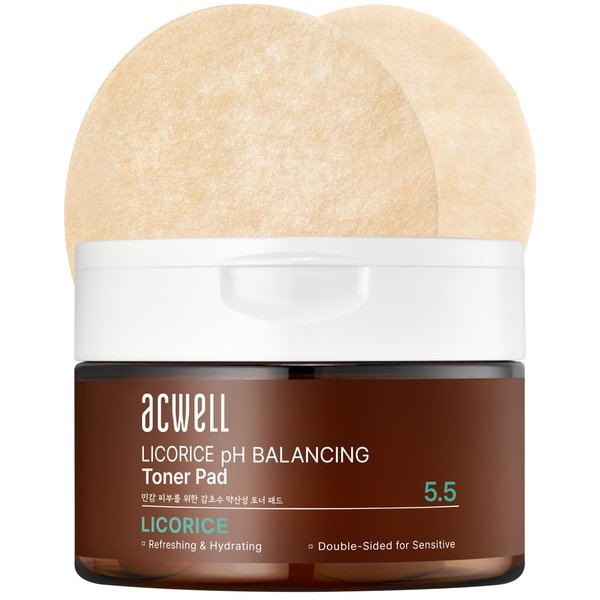 ACWELL Licorice pH Balancing Toner Pad - Vegan Cotton Pad, Double-sided Toner Pads for Blemish and Soothing Care - Korean Daily Skincare - Improves Uneven Skin Tone, 70pads