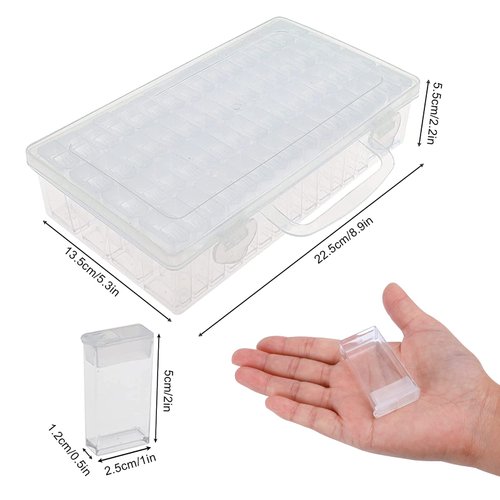 SGHUO 1 Pack 64 Grids Diamond Painting Tool Box Container Craft Storage with Adjustable Dividers for Beads, Art DIY, Crafts, Jewelry, Plastic Organizer with Label Stickers