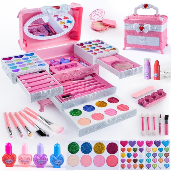 Kids Makeup Kit for Girl 66Pcs Girl Makeup Kits, Kids Washable Makeup Girls Toys Real Girl Makeup Sets for Kid Children Little Girls Makeup Kit Brithday for Girls 3 - 12 Year Old