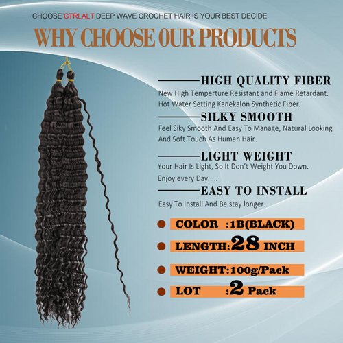 Deep Wave Crochet Hair For Black Women Curly Braiding Hair 24 Inch 2 Packs Ocean Wave Braiding Hair Extensions Soft Crul Crochet Hair For Boho Braids(24inch, 2pack, black)…