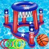 American Flag Pool Toys Games for Kids Adult 2-in-1 Floating Basketball Hoop Inflatable Cross Ring Toss Games Set Summer Swimming Pool Water Games Toys