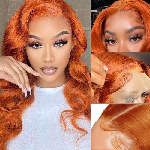 JISHUN Ginger Orange Lace Front Wigs Human Hair Pre Plucked Hairline with Baby Hair Body Wave 13x4 HD 150% Density Brazilian Hair 88J Color wigs