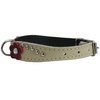 Beige Genuine leather Designer Dog Collar 11" x3/4" with Studs, Daisy, and Rhinestone