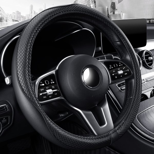 GXT Steering Wheel Cover, PU Leather, Universal 15 Inches, Non-Slip, Odor-Free Car Interior (Black)