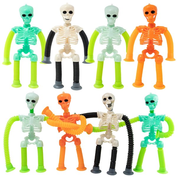 8PCS Telescopic Suction Cup Skeleton Toys, Shape Changing Telescopic Pop Tube Halloween Skeleton Fidget Toys, Skeleton Action Figure for Halloween Party Favors Kids Toddler Gift