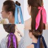 Silk Satin Hair Scrunchies, Hair Scarf with Bow Silk Elastic Hair Bands, Solid Colors Hair Scarf Silk Scrunchie for Ponytail Holder (6 Pcs Solid Colors-B)