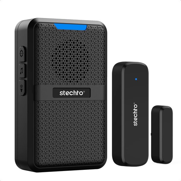 STECHRO Wireless Door Chime, 600Ft Range 5 Adjustable Volume 1 Magnetic Door open Contact Alarm with 62 Chimes Mute Mode Door Bell Plugin Receiver for Home/Office/Store (Black)