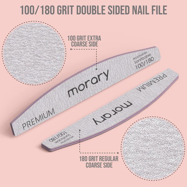 Morary Nail File 100/180 Grit Nail Files for Natural Nails Acrylic Nails Double Sided Emery Board Fingernail Files Limas para Acrilico 12 Pack