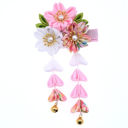 Japanese Classical Kimono Flower Tassel Hair Clip Headwear, Bridal Wedding Hanfu Cosplay Hairpin Hair Accessories Ornament Decor (Pink)