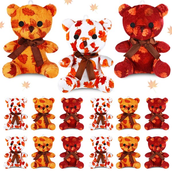 Haull 18 Pcs Stuffed Animals Bears Gifts Plush Bears Bulk Mini Soft Stuffed Toys Small Cute Plush Bear 4" for Kids Adults Party Favors Home Decoration(Fall Leaf)