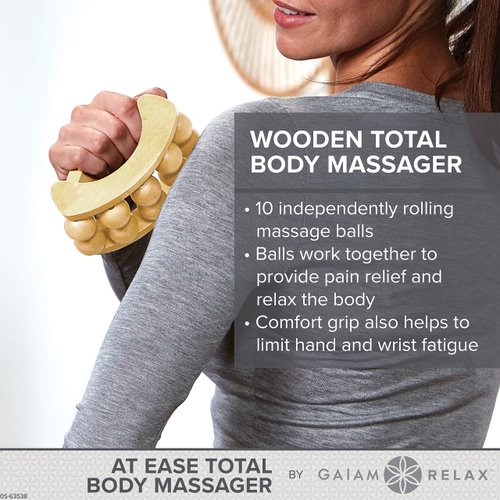 Gaiam Relax Massage Ball Roller - Handheld Wooden Total Body Massager for Back, Neck, Foot, Calf, Leg, Arm | Deep Tissue Massager Relief for Sore Muscles